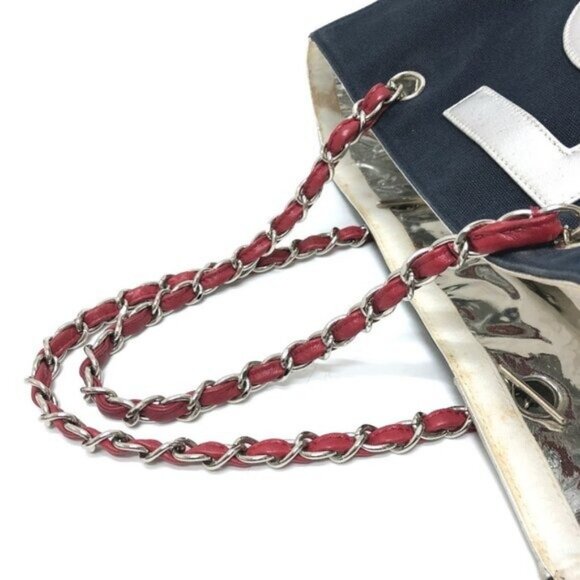 Authentic CHANEL CC No 5 Canvas Chocolate Bar Shoulder Tote Bag Quilted Chain - Picture 9 of 10